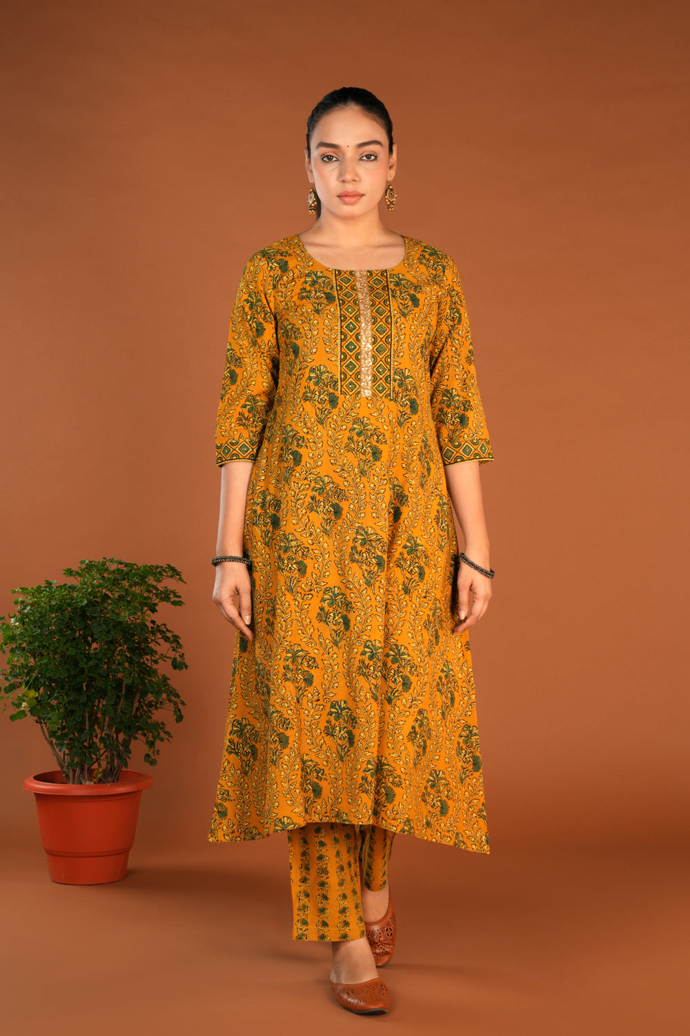 Image of Spicy Mustard Ajrak block printed set